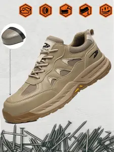 Safety Shoes with Anti-Slip Rubber Sole, Breathable PU Leather Fabric, Euro Standard Steel Toe Kevlar, Men and Women, Work Safety Sneakers, Warehouse Work Walking Shoes