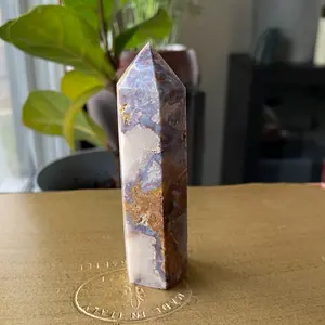 Blue Flower Agate Obelisk Tower