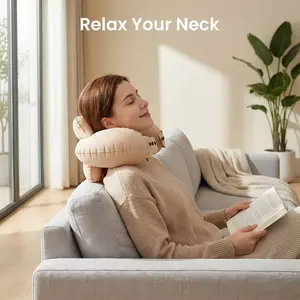 Portable Inflatable Neck Pillow, Travel Neck Support Cushion, Nap Pillow for Airplane, Easy-To-Use Compression Design, Single Piece