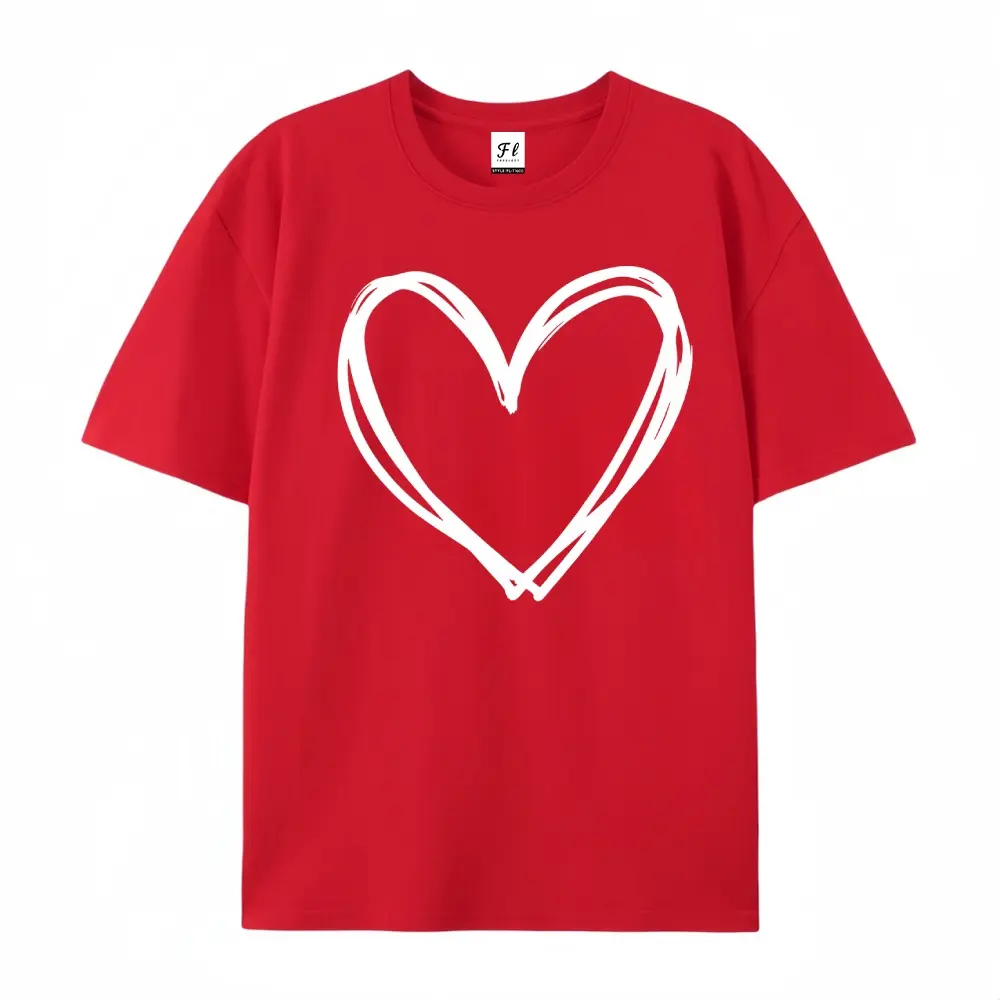 Women's Cotton Short-Sleeve Printed Fit Love Heart Graphic Tee - Valentine's Day Top