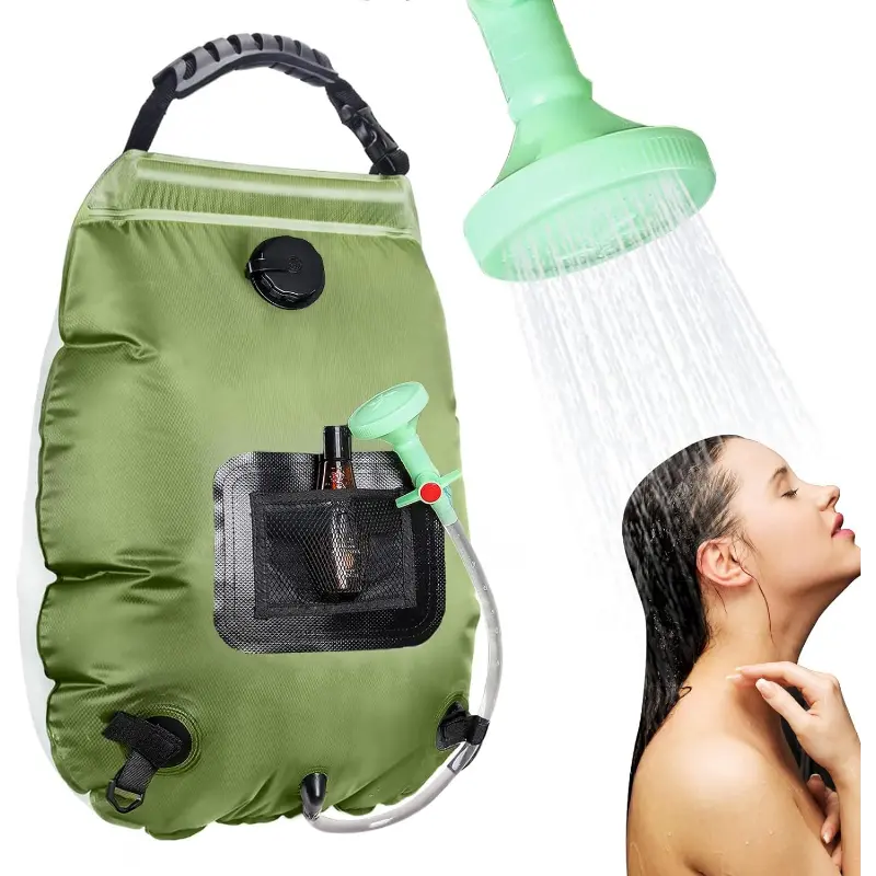 Unniweei Solar Portable Shower Bag, 5 Gal/20L Solar Heating Camping Shower Bag with Removable Hose&On-Off Switchable Shower Head, Compact Camping Shower for Camping, Hiking, Traveling, Beach Swimming