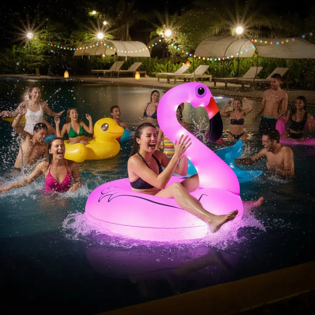 Inflatable Flamingo Pool Float with Solar LED Lights