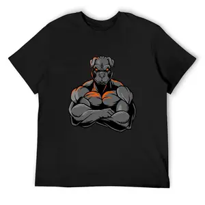 Powerful Muscular Pitbull Heavyweight T-Shirt, 180gsm Premium Cotton Short Sleeve, Bold Fitness Dog Graphic Tee, Streetwear for Men/Women, Casual Black Crewneck Top,flamingo merch,big deborah,elwood clothing,silverfish clothes,funny shirts,deo merch, Cust