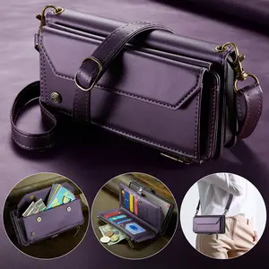 Magnetic Cross Shoulder Bag Zipper Leather Cover Anti Drop Phone Case Samsung Galaxy S26 S25 S24Ultra S23Ultra S22 Ultr S24Plus S23Plus S22Plus Money Clip Bag Fashion Protective Cover