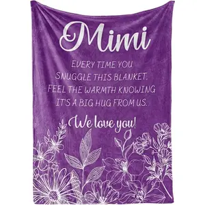Mimi Gifts, Grandma Gifts for Mimi, Flannel Throw Blankets on Mother's Day, Christmas, Birthday, 50" x 65", Pueple Flowers, Printed on One Side with a Plain White Back, Halloween Thanksgiving Christmas Gift
