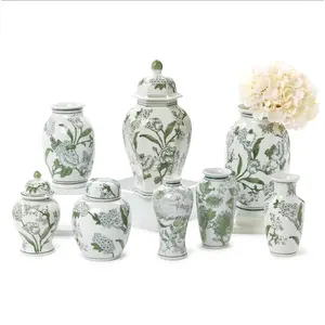 Primrose and Lotus Green and White Chinoiserie Vases and Jars: Sold Individually