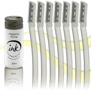 Ink Permanent Face Razors for Women with White Brow Mapping String Kit, 7 Eyebrow Razors with Pre-Inked Mapping String for Facial Hair Removal for Women, Brow Mapping Kit, Eyebrow Razor