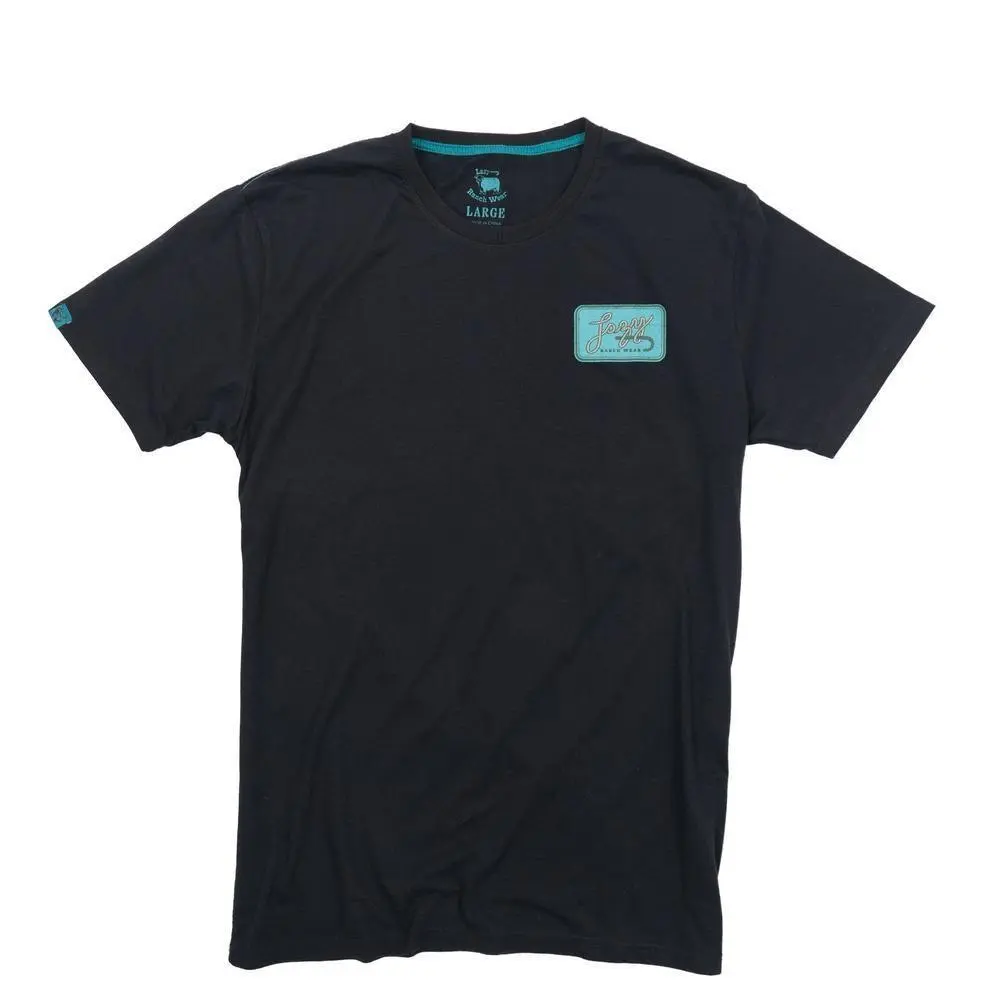 Men's Lazy J Ranch Turquoise Breakaway Classic Soft Short-Sleeve T-Shirt - Black, Casual Polyester Tee, Tshirt, Shortsleeve, Western Clothing, Male Clothing, Cotton-Polyester, Label Tag, Crew Neck, Round Neck, Western Stuff, Contrast Tape, Heat Transfer C