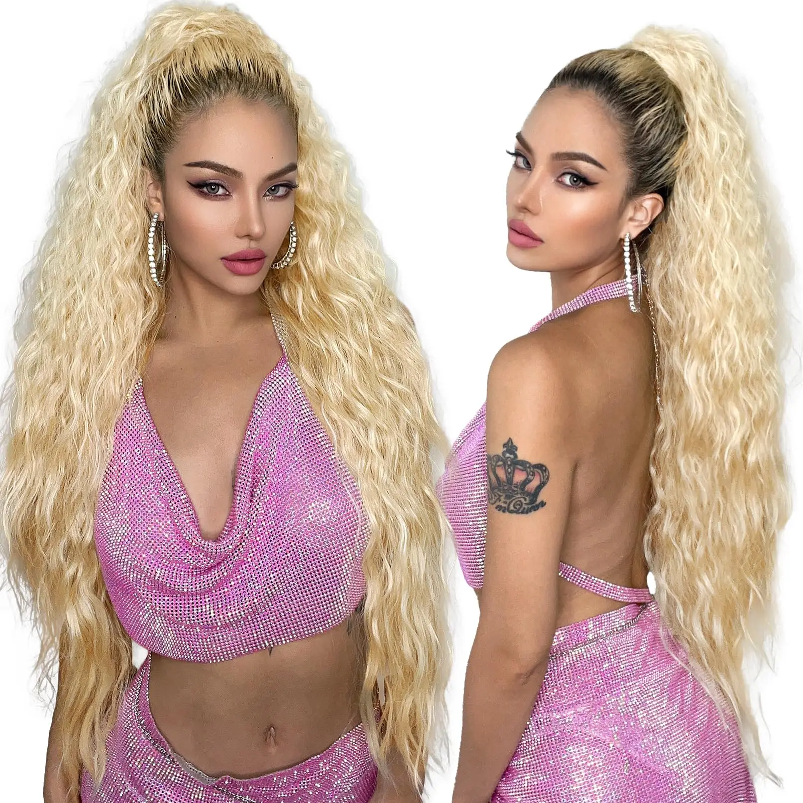 September Restock : REECHO 34 Inch Extra Long Drawstring Pony Tails Hair Extension Flurry Wavy Ponytails Soft Upgraded Synthetic Fiber Fake Hairpiece
