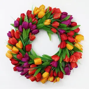Lush Tulip Wreath for Home Wedding Outdoor Celebrations, Holiday Home Decor, Decorative Flowers Ornaments, Valentine's Day Chinese New Year Decoration