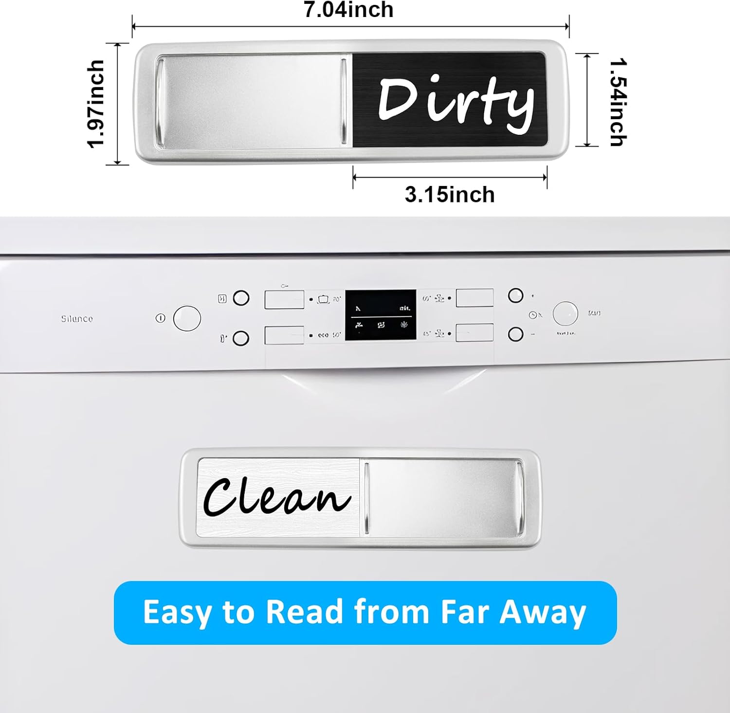 Dishwasher Magnet Clean Dirty Sign, Slide Strong Clean and Dirty Magnet Indicator for Dishwasher, Non-Scratch, Easy to Read, Self-Adhesive Stickers for Non-Magnetic Dishwasher, Refrigerator