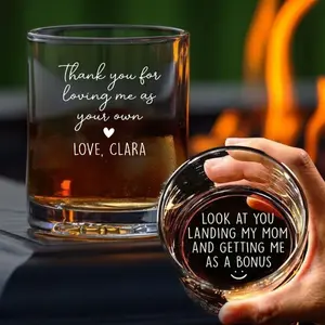 Look At You Landing Our Mom And Getting Us As A Bonus Whiskey Glass, Personalized Whiskey Glass, Funny Gift for Him, Gift for Her, Laser Engraved Whiskey Glass Gift for Couples, Birthday Gift, Anniversary Gift, Mother’s Day Gift, Father’s Day Gift