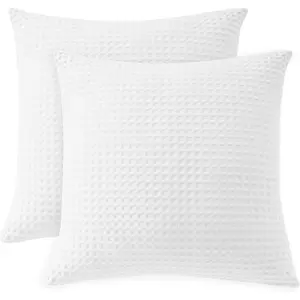 Egyptian Cotton 600 TC Waffle Weave Throw Pillow Covers 2 Pack, Ultra Soft Breathable Euro Pillow Shams Covers, Decorative Cushion Covers for Bed Couch Sofa , No Insert, White, 26" x 26"