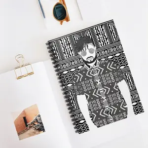 Pascale in Mudcloth (BW) on BW Ndop - Front Cover Print - spiral Notebook - Ruled Line lined notebook planner
