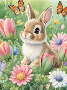 5D Easter Bunny Diamond Painting Kits for Adults, Round Full Drill Diamond Art Kits for Adults Beginners, DIY Easter Gem Painting Kits for Home Decor 8x12 in