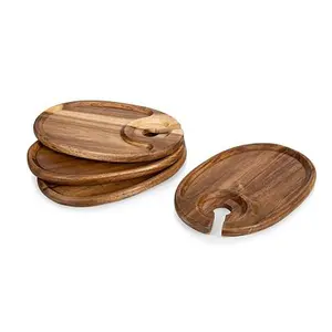 Picnic Time Wine Appetizer Plate Set Of 4, (Acacia Wood)