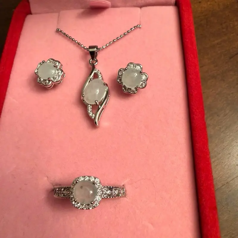 Magic-eye Set — Nature Burmese Jade Jewelry Collection with Pendant Earrings and Ring