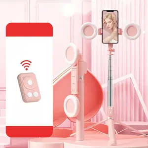 67 Inch Multifunctional Selfie Stick, Retractable Phone Tripod, Selfie Stick with Remote Control for Live Streaming, Camera Stand, Monopod Selfie, Vlogging Kit, Ring Light, Smartphone, Cellphone Pink new portable selfie stick