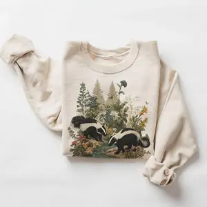 Vintage Skunks Summer Wildflower Scene Sweatshirt - 90s Cute Skunk Forest Nature Outfit - Wildlife Watcher - Boho Unisex