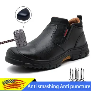 New Men Safety Shoes Anti-smash Anti-puncture Work Shoes Breathable Lightweight Work Sneakers Indestructible Men Water resistant Anti shock black Protective Boots