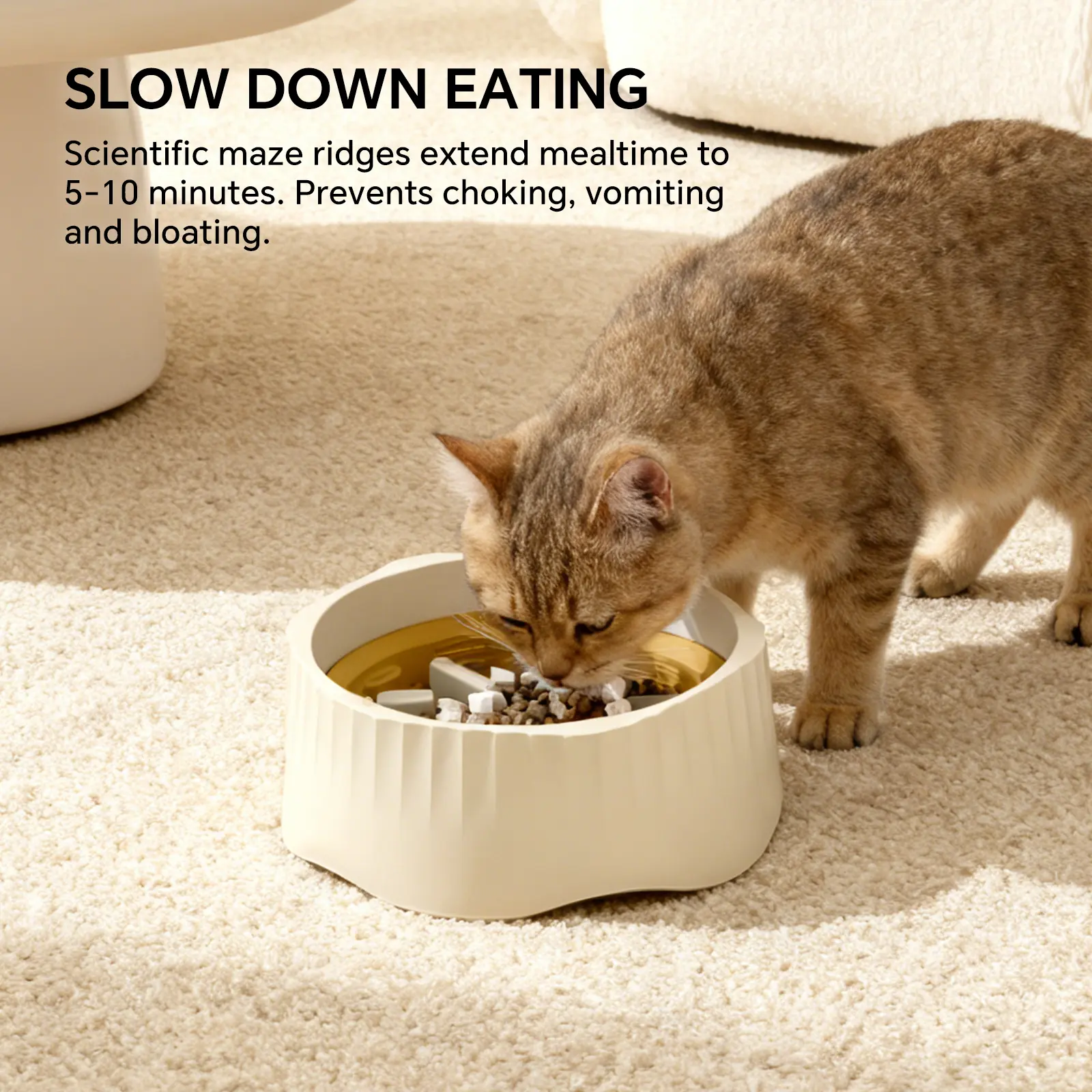 Slow Feeder Cat Bowl, Interactive Slow Feeding Bowl for Indoor Cats, Anti-Gulping Puzzle Cat Food Bowl, Helps Slow Eating, Non-Slip Pet Feeding Bowl for Dry & Wet Food, Easy to Clean