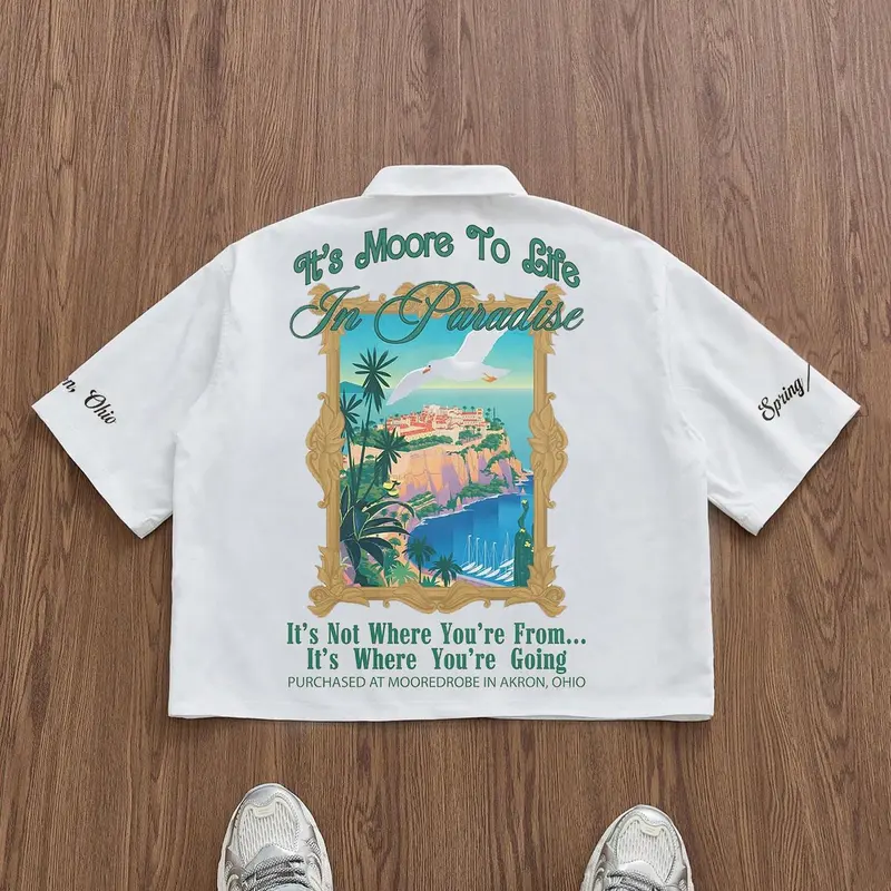 Men's Regular Fit Casual Printed Landscape Print Short Sleeve Shirt, Casual Street Style Shortsleeve Top for Summer, Men's Clothes for Daily Wear, Casual Fashion Clothing, Casual Fashion Shirt, Casual Stylish Menswear, Beachy Shirt, Casual Streetwear Tops