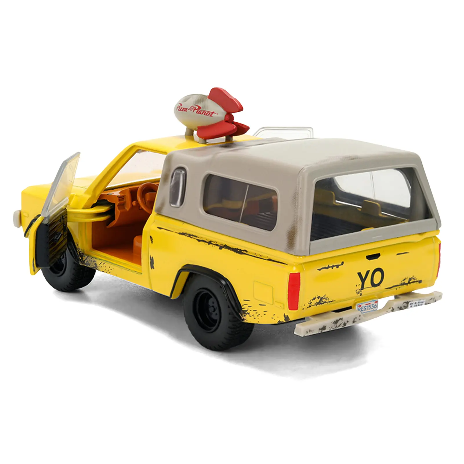 Pizza Planet Truck Yellow (Weathered) w/Beige Camper "Toy Story" (1995) Movie "Hollywood Rides" 1/32 Diecast Model Car by Jada