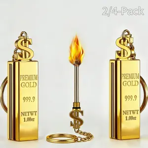 2/Pack Golden Permanent Match Lighter, Refillable Windproof Metal Kerosene Lighter with Keychain, Outdoor Camping Survival Gear (Lighter Fluid Not Included)