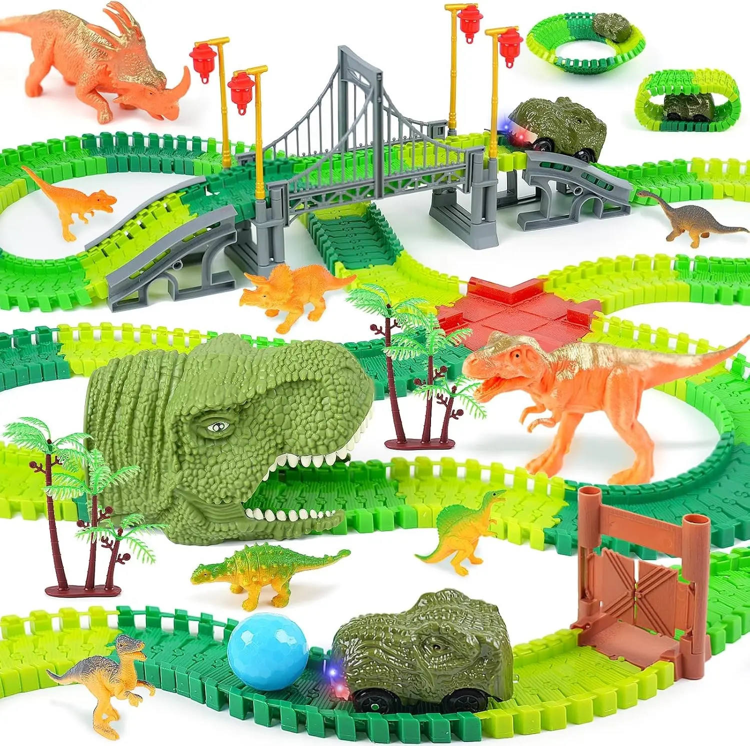 Dinosaur Toys Race Car Track, Create A Dinosaur World Road Race, Flexible Dinosaur Track Toys Set, Christmas Birthday Gifts for 3 4 5 6 7 Years Old Boys Girls Kids