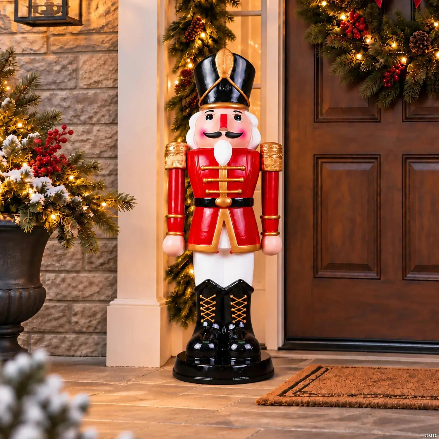 Red & White Christmas Nutcracker with Moving Arms Indoor & Outdoor Decoration - 3 ft