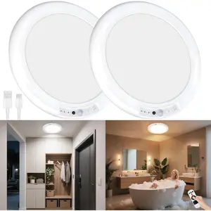 2 Pack Rechargeable Ceiling Lights Motion Sensor No Wiring Wireless for Bathroom Closet Kitchen Hallway