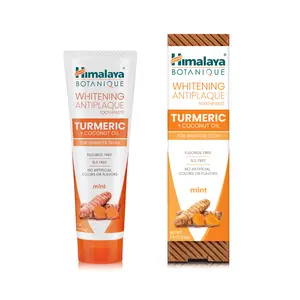 Himalaya Botanique Whitening Antiplaque Turmeric & Coconut Oil Mint Toothpaste for Whiter Teeth- Fluoride Free, Vegan, SLS Free, 4 oz