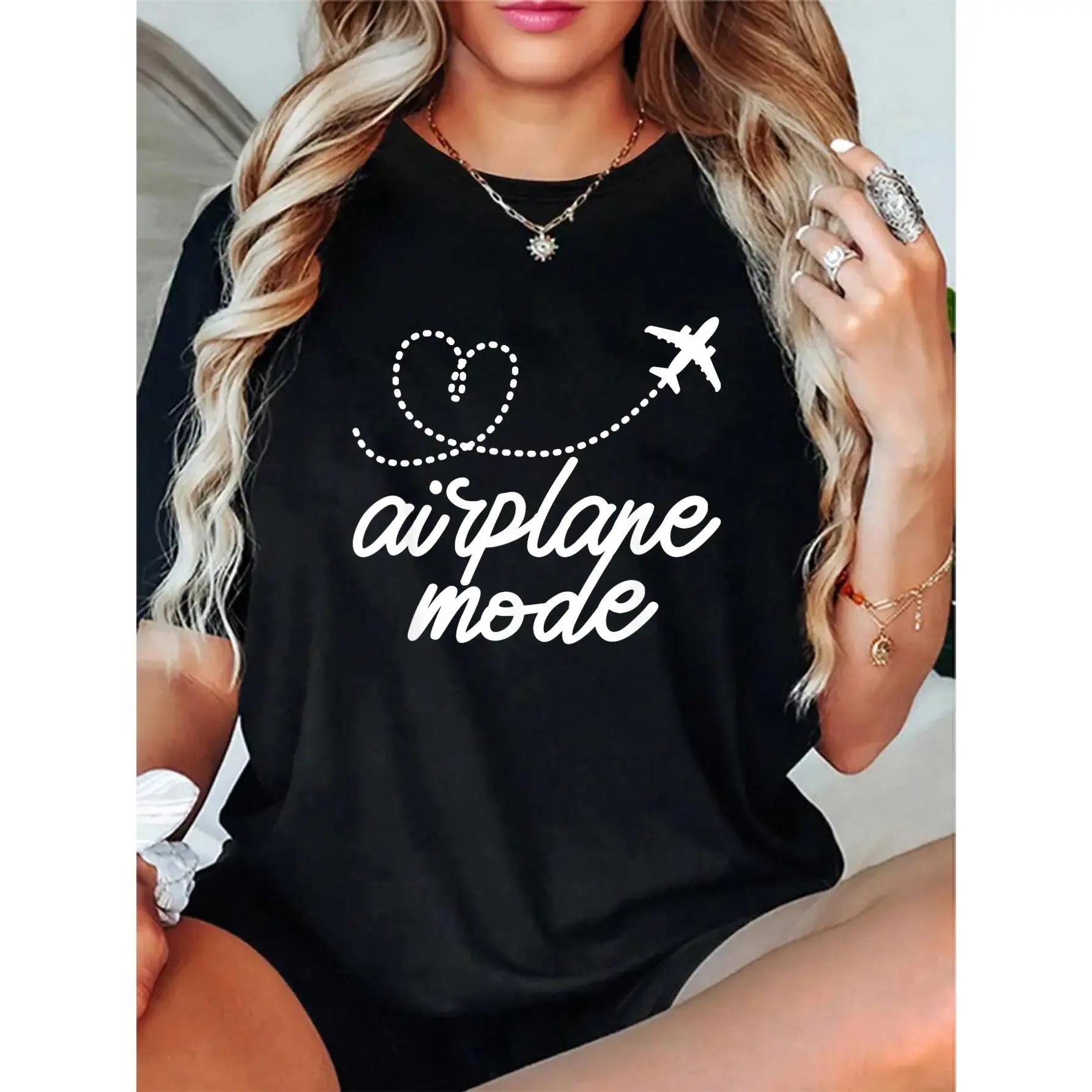 100% Cotton Unisex Travel Airplane Mode Vacation Men Women Family Trip T-Shirt - Good Vibes Only T-Shirt – Short Sleeve, Unisex Tee