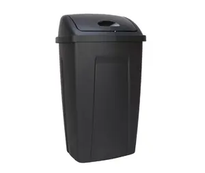 13 Gallon Trash Can, Plastic Swing Top Kitchen Garbage Trash Can, Black