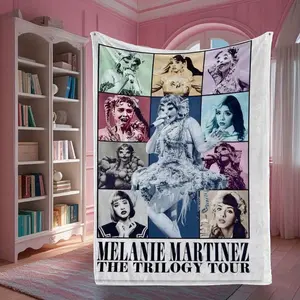 A melanie martinez music print flannel blanket, modern design, soft and comfortable, perfect for sofa, bed, camping, nap or travel
