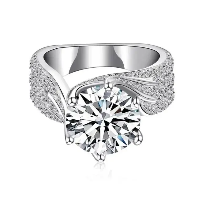 EAMTI 925 Sterling Silver Classic 3CT 9mm Round Solitaire Engagement Ring, 6-Prong Sparkle Halo Promise Ring, Solitaire Engagement Rings, Six Prongs