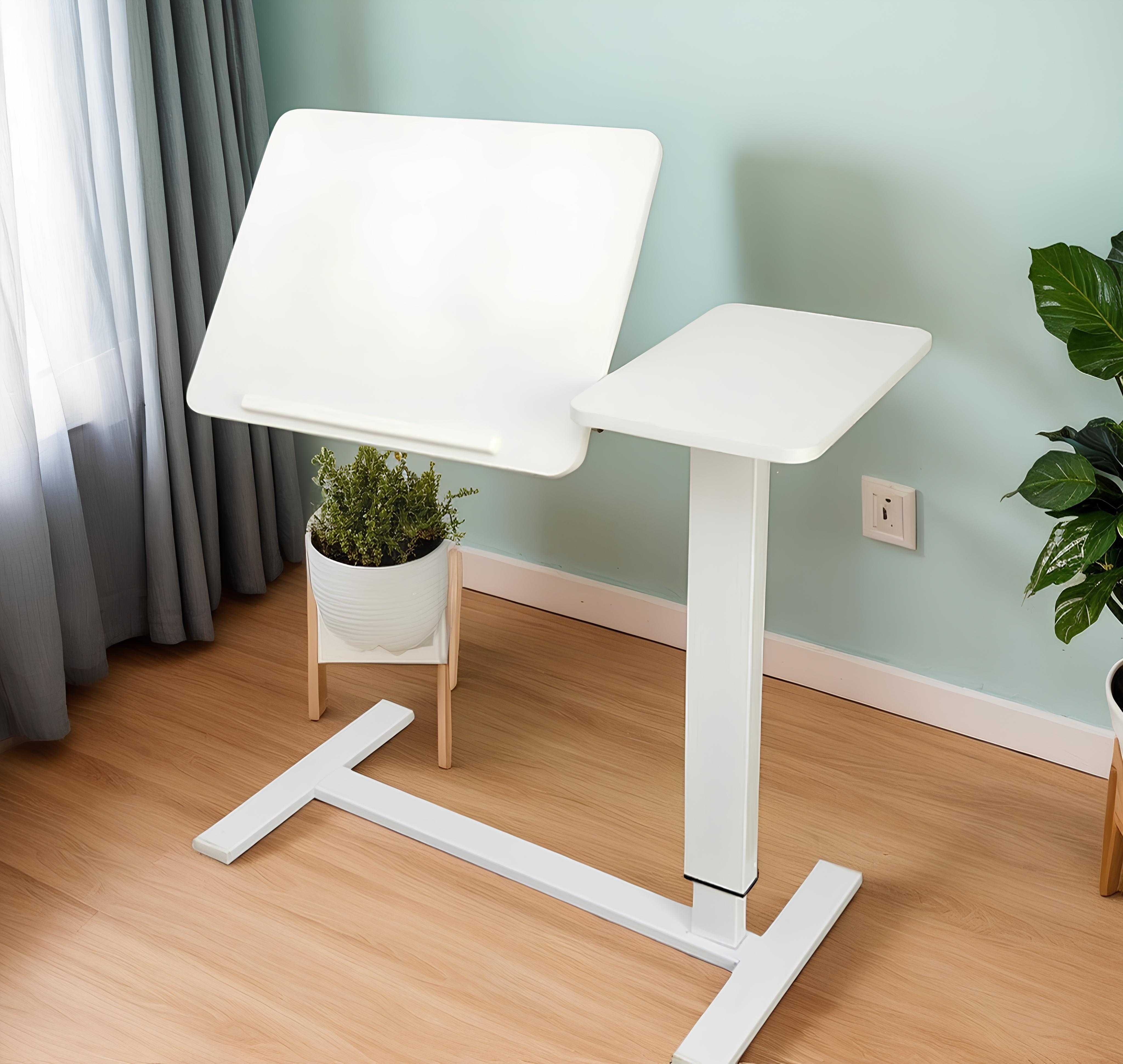 Overbed Bedside Table Adjustable with Wheels Mobile Standing Stand Up Rolling Laptop PC Desks with Tilting Top Height Tray Side Computer for Bedroom