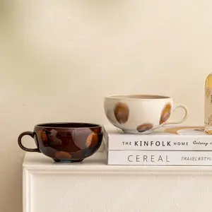 Ceramic Glossy Coffee Mug, 9oz Tea Cup with Handle, Vintage Design Coffee Cup for Office and Home, Dishwasher and Microwave Safe