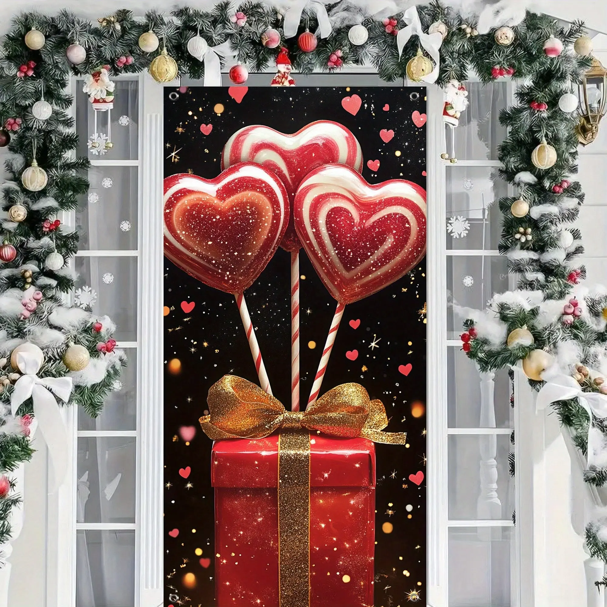 Valentine's Day Heart Lollipop Gift Banner, Polyester Fiber Party Decoration, Indoor Holiday Hanging Sign, Romantic Celebration Pull Flag