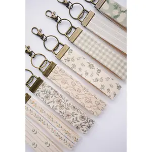 Spring Floral Canvas Wristlet Keychain and Keychain Wallet – Handmade Key Fob Lanyard, Compact Keychain Wallet