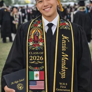 Mexican Graduation Stole Class of 2026, Latina Flag Sash, Virgen De Guadalupe Custom Name Graduation Gift