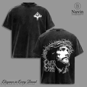 Jesus Christ Son of God T-Shirt, Faith Graphic Tee, Cross, Vintage Washed Heavy Cotton Oversized Unisex Streetwear – Christian Worship Aesthetic