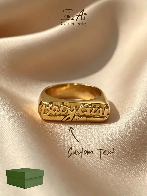 Customized 2 Names Rings, Stainless Steel Plated Gold, Personalized Jewelry For Couples, Signature Ring Wedding Rings