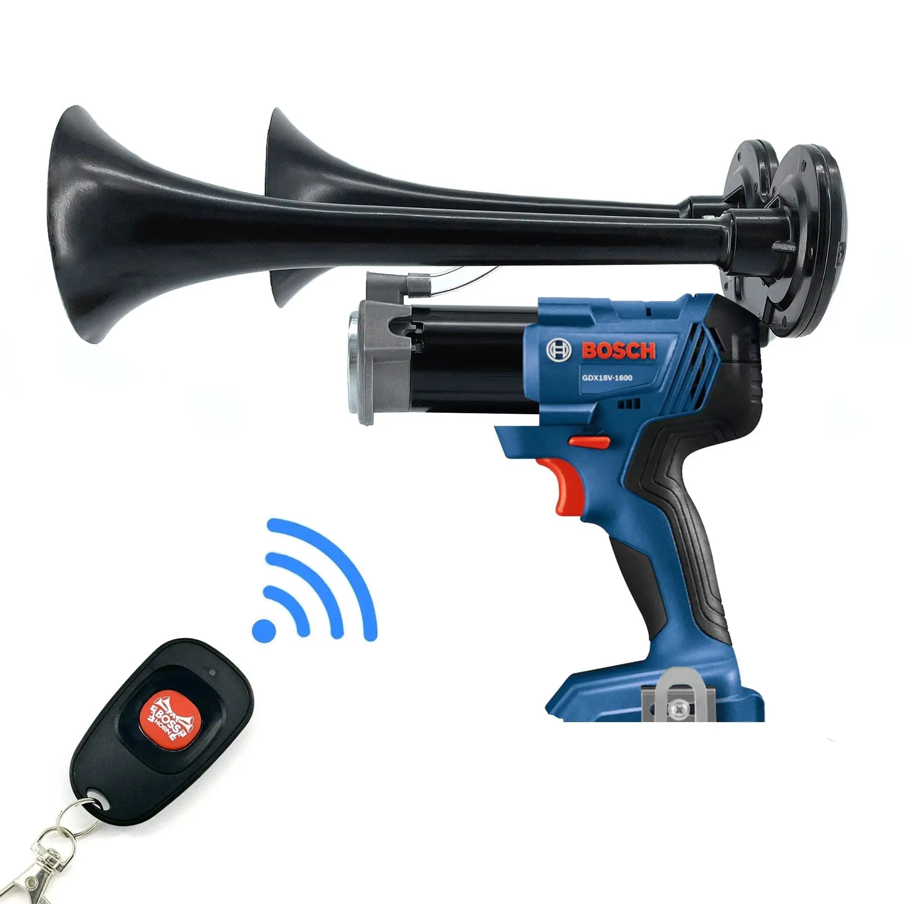 Dual Train Horn Accessories for Bosch® 18V Battery, Compatible with Automotive, Motorhome & Boat Applications