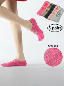 Women's Solid Anti-slip Sports Toe Socks, Breathable Comfortable Sports Socks for Yoga Pilates Fitness, Women's Socks for Indoor Sports
