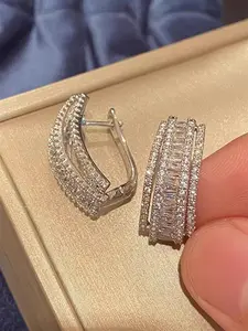 Women's Elegant Artificial Zircon Hoop Earrings, Exquisite Trendy Glittering Clip-on Earrings, Fashionable Jewelry for Women for Daily & Party Decoration, Shining Earrings