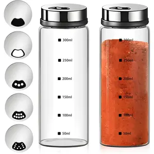 2Pcs Large Salt & Pepper Shakers, Glass Salt & Pepper Shakers with Adjustable Pour Holes, Salt & Pepper Dispensers with Stainless Steel Removable Lids, Salt Spice Shakers for Kitchen Restaurant