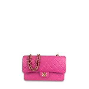 Pre-owned CHANEL Leather Shoulder Bags Classic Hot Pink Medium Double Flap
