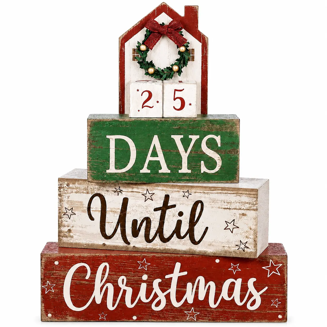Indoor Christmas countdown decor, home Christmas tabletop ornament | 99-day countdown wooden Christmas tabletop party centerpiece, tiered winter tray decoration, suitable for the kitchen coffee corner, farmhouse-style Christmas gift