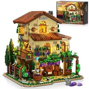 Winery Chateau House Building Set with Lights, Vineyard Castle Construction Model Home Decor, 1826 PCS Vine Estate Autumn Cabin Building Block Kit Gift for Mothers Day Adults Teens Boys Girls,Christmas Gift